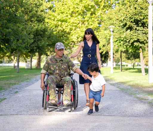 Disabled veteran with his family